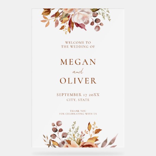 Elégant Boho Automne Floral Mariage Bienvenue (Recto)