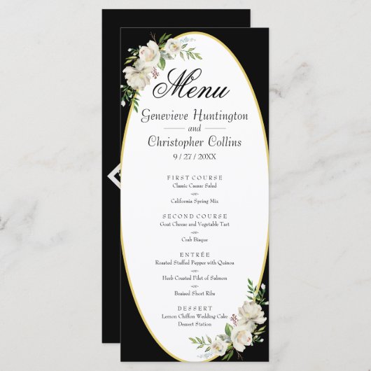 Elégant Boho Black Floral Menu Mariage (Devant / Derrière)