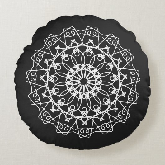 Elegant Boho Black White Mandala Art Rond Kussen (Voorkant)