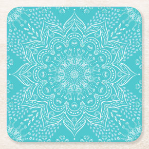 Elegant Boho Blauwgroen Blue Mandala Onderzetters