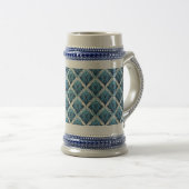Elegant Boho Bloemenpatroon in Blauw Bierpul (Voorkant rechts)