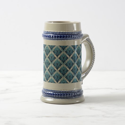 Elegant Boho Bloemenpatroon in Blauw Bierpul (Voorkant rechts)