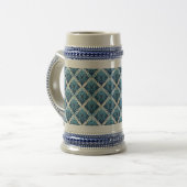 Elegant Boho Bloemenpatroon in Blauw Bierpul (Voorkant links)