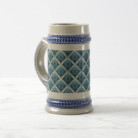 Elegant Boho Bloemenpatroon in Blauw Bierpul (Voorkant links)