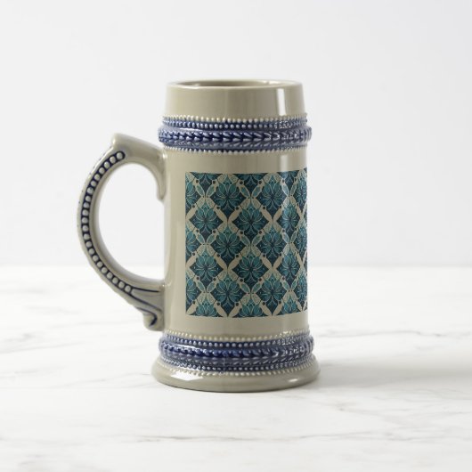 Elegant Boho Bloemenpatroon in Blauw Bierpul (Links)