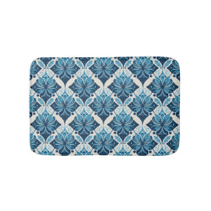 Elegant Boho Bloemmotief in Blauw Badmat