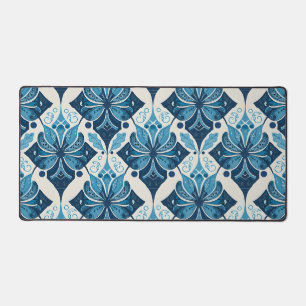 Elegant Boho Bloemmotief in Blauw Bureaumat