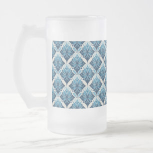 Elegant Boho Bloemmotief in Blauw Matglas Bierpul