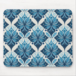 Elegant Boho Bloemmotief in Blauw Muismat