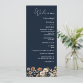 Elégant Boho Blue Fleur sauvage Wedding Carte du p (Debout devant)