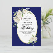 Elégant Boho Blue Floral Gold Faire-part de mariag (Debout devant)