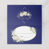 Elegant Boho Blue Floral Gold Wedding Monogram (Buitenkant ongevouwen)