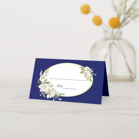 Elegant Boho Blue Floral Gold Wedding Monogram (Voorkant)