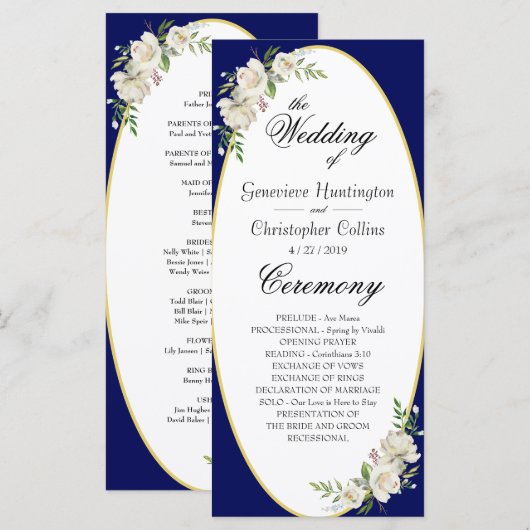 Élégant Boho Blue Floral Mariage programme de céré (Devant / Derrière)