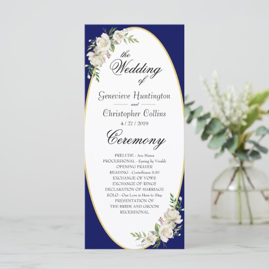 Elegant Boho Blue Floral Wedding Ceremony Programm Programma (Staand voorkant)