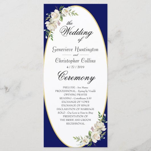 Elegant Boho Blue Floral Wedding Ceremony Programm Programma (Voorkant)