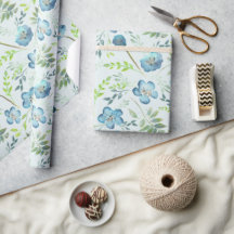 Elegant Boho Blue Green Waterverf Flowers