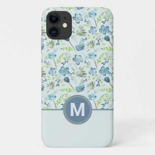 Elegant Boho Blue Green Waterverf Flowers iPhone 11 Hoesje