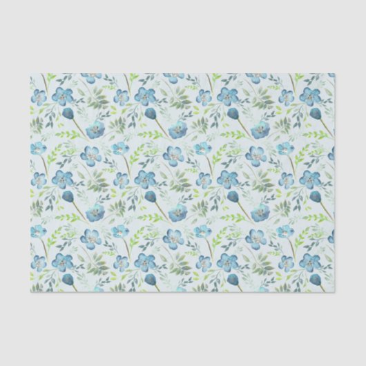Elegant Boho Blue Green Waterverf Flowers Tissuepapier (Voorkant)