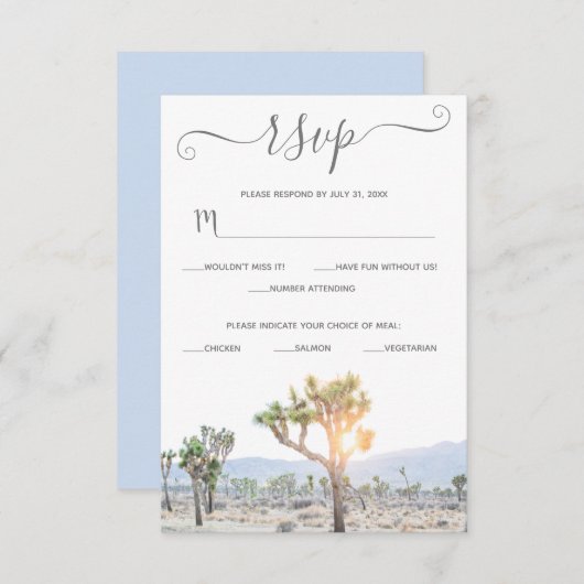 Elegant Boho Blue Greenery Custom Joshua Tree RSVP Kaartje (Voorkant / Achterkant)