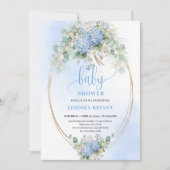 Elegant Boho Blue Hydrangea Gold Baby Shower Kaart (Voorkant)