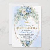 Elegant Boho Blue Peonies 15th Birthday Digital  Kaart (Voorkant)