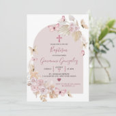 Élégant Boho Blush Butterfly Baptism Invitation (Debout devant)