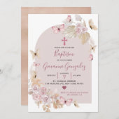Élégant Boho Blush Butterfly Baptism Invitation (Devant / Derrière)