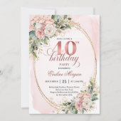 Elegant Boho Blush Floral 40th Birthday Invitation (Devant)