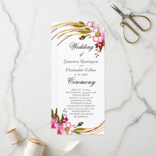 Elegant Boho Blush Floral Wedding Ceremony Program Programma (Voorkant / Achterkant in situ)