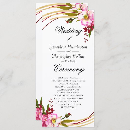 Elegant Boho Blush Floral Wedding Ceremony Program Programma (Voorkant / Achterkant)