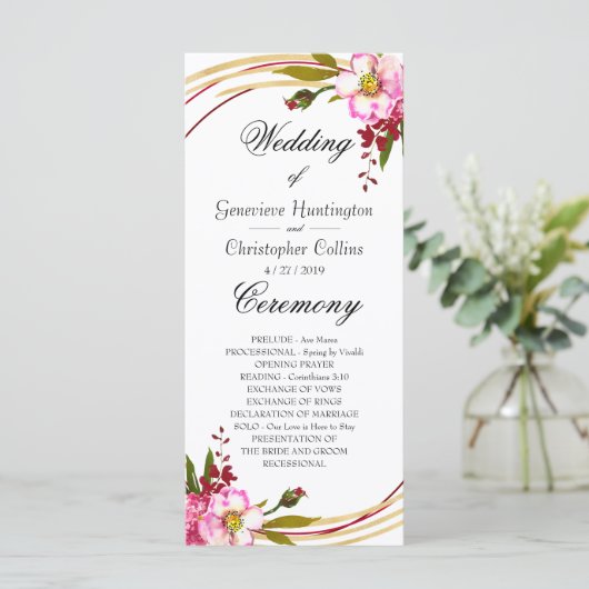 Elegant Boho Blush Floral Wedding Ceremony Program Programma (Staand voorkant)