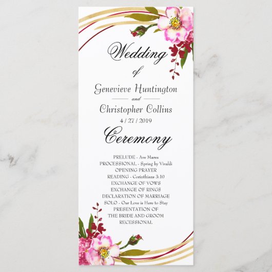 Elegant Boho Blush Floral Wedding Ceremony Program Programma (Voorkant)