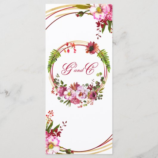 Elégant Boho Blush Floral Wedding Réception Menu (Dos)