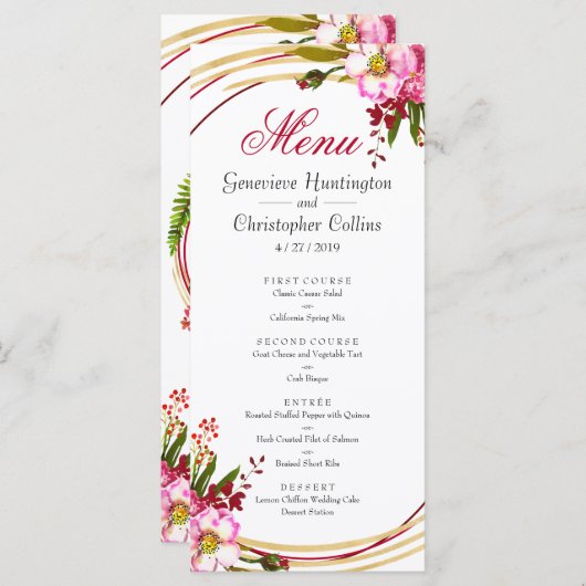 Elegant Boho Blush Floral Wedding Reception Menu (Voorkant / Achterkant)