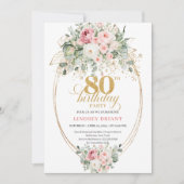 Elegant Boho Blush Roses 80th Birthday Invitation  (Devant)