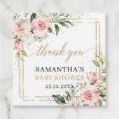 Elegant boho blush roze rozen groen Baby shower Bedankjes Labels (Voorkant)