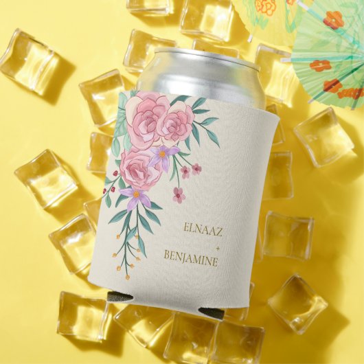 Elegant Boho Blush Roze Waterverf Bloemen Bruiloft Blikjeskoeler (Insitu Zomer)