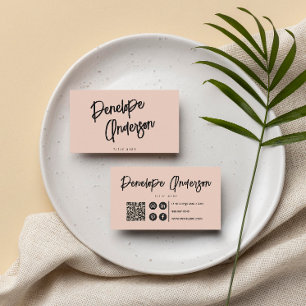 Elegant Boho Bord Roze QR Code Modern Unique Girly Visitekaartje