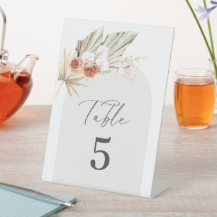 Elegant Boho Botanical Wedding Table Number Reclamebord Met Voetstuk