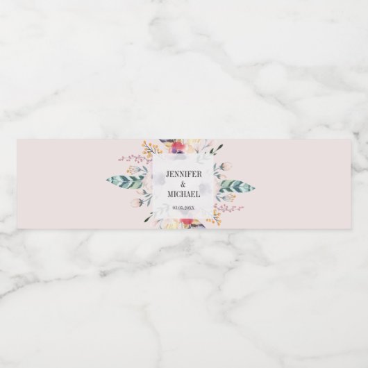 Elegant Boho Bouquet Wedding Waterfles Etiket (Enkel label)