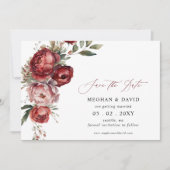 Elegant Boho Bourgondië Blush Bloemen Bruiloft Save The Date (Voorkant)