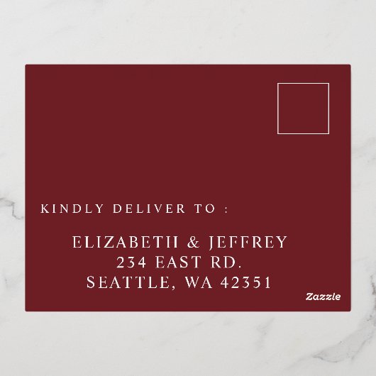 Elegant Boho Bourgondië Blush Bloemen RSVP Folie Uitnodiging Briefkaart (Achterkant)