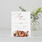 Elegant Boho Bourgondië Blush Bloemen RSVP Folie Uitnodiging Briefkaart (Staand Voorkant)