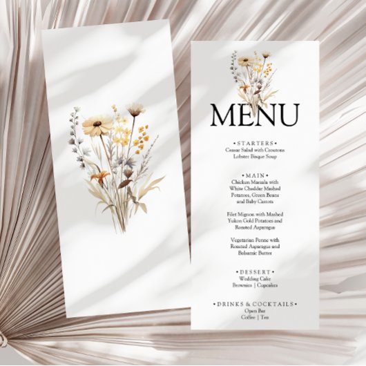 Elegant Boho Bright Floral Garden Dinner Bruiloft Menu