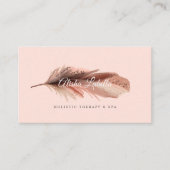 Elegant Boho Brown & Blush Pink Waterverf Feather Visitekaartje (Voorkant)