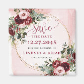 Elegant Boho Burgundy Blush Gold Floral Magnet (Devant)