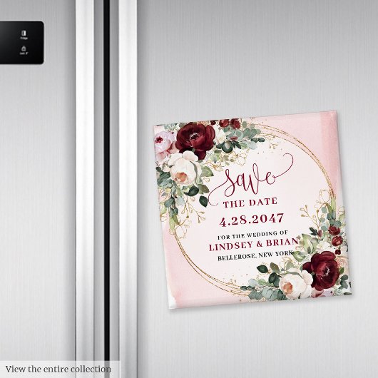 Elegant Boho Burgundy Blush Gold Floral Magnet