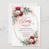 Elegant Boho Burgundy Gold Baby Shower Invitation (Devant)