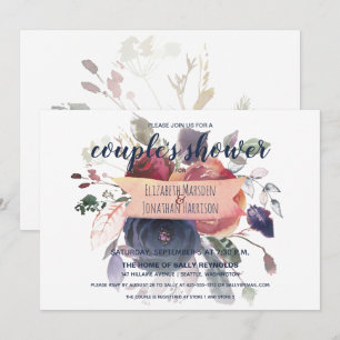 Elegant Boho Burgundy Navy Floral Couple's Shower Kaart